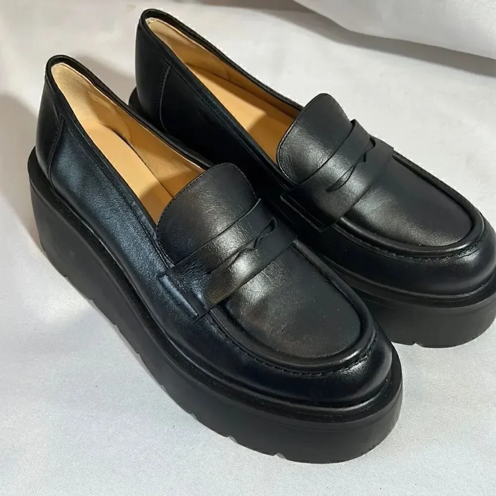 ANTHROPOLOGIE MAEVE LUGGED PLATFORM LOAFERS IN BLACK SIZE 41